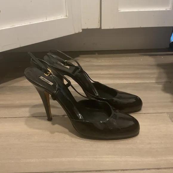 Miu Miu Prada Vintage Black Patent Leather Slingback Pumps Heels Shoes Y2K sz 40