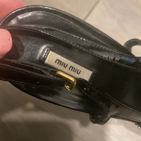 Miu Miu Prada Vintage Black Patent Leather Slingback Pumps Heels Shoes Y2K sz 40
