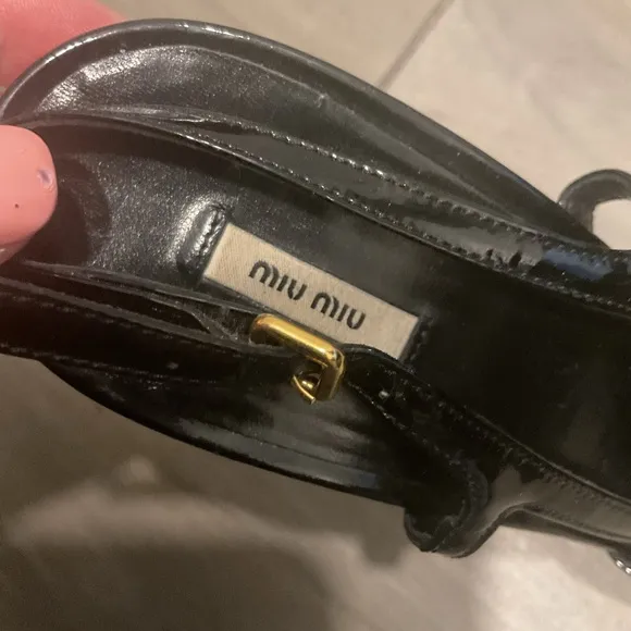 Miu Miu Prada Vintage Black Patent Leather Slingback Pumps Heels Shoes Y2K sz 40