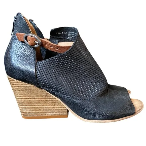 Miz Mooz Black Leather Knox Wedge Sandal | Size 38