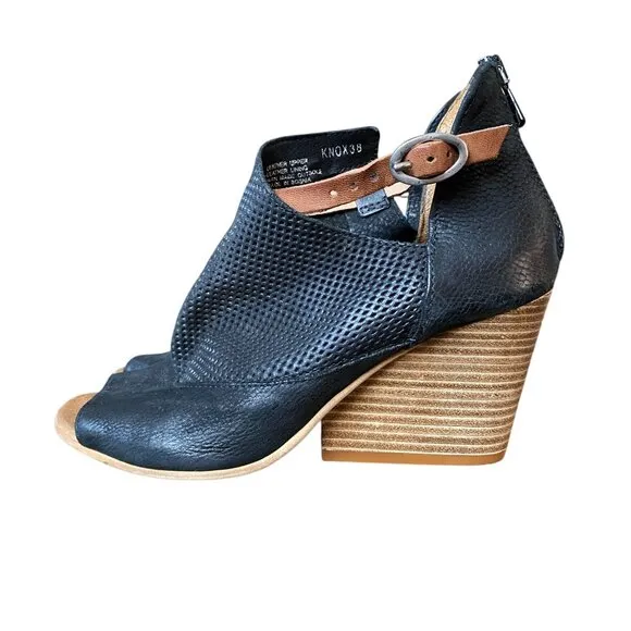 Miz Mooz Black Leather Knox Wedge Sandal | Size 38
