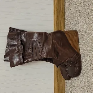Miz Mooz brown leather boots. Broadway wedge side zip sz 37/US 7. Buckle detail