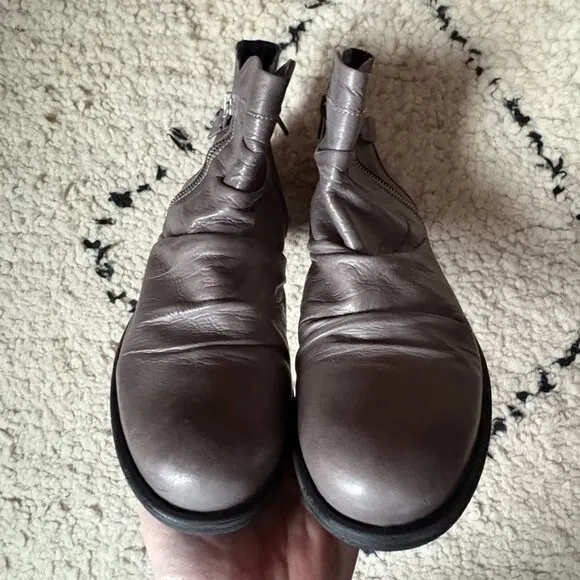 Miz Mooz Lucy gray ruched leather boots size 40 / 9–9.5 made in Portugal