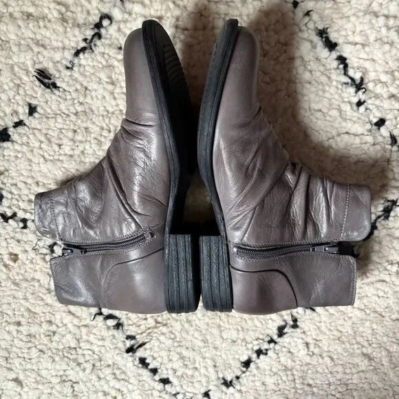 Miz Mooz Lucy gray ruched leather boots size 40 / 9–9.5 made in Portugal