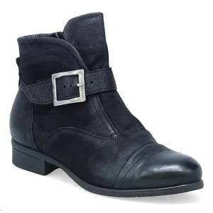 Miz Mooz WIDE Siggy Leather Buckle Strap Ankle Booties Distressed Zip Side