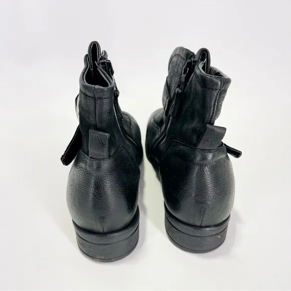 Miz Mooz WIDE Siggy Leather Buckle Strap Ankle Booties Distressed Zip Side