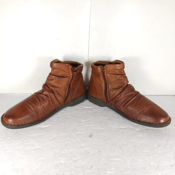 Miz Mooz Women's Pleasant US9,5 EU40 Brown Leather Ruched Side Zip Ankle Boots