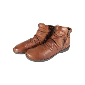 Miz Mooz Women's Pleasant US9,5 EU40 Brown Leather Ruched Side Zip Ankle Boots