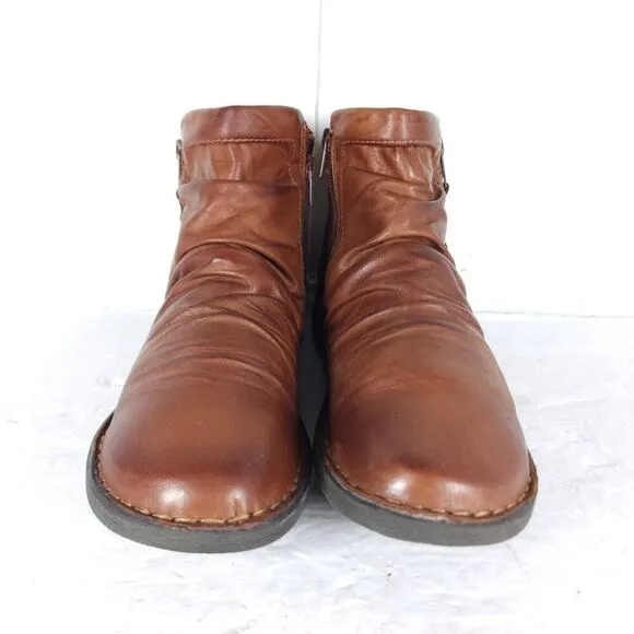 Miz Mooz Women's Pleasant US9,5 EU40 Brown Leather Ruched Side Zip Ankle Boots