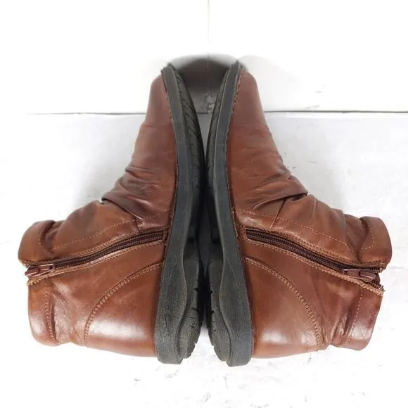 Miz Mooz Women's Pleasant US9,5 EU40 Brown Leather Ruched Side Zip Ankle Boots