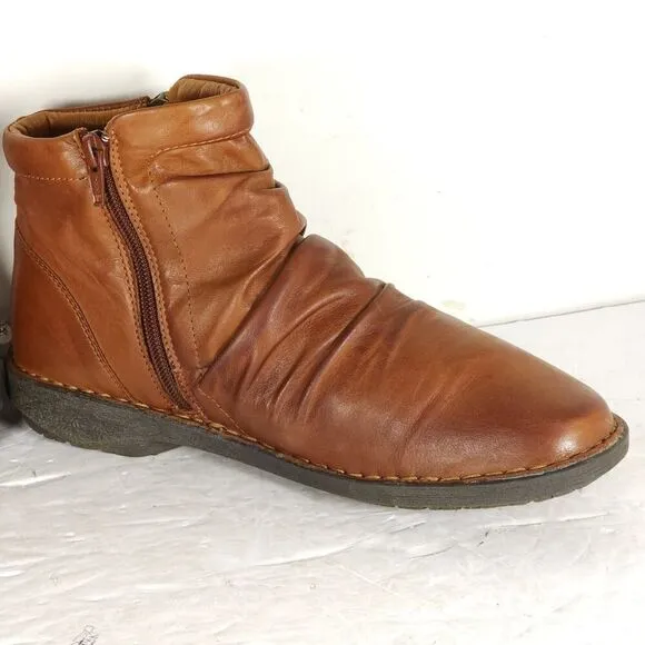 Miz Mooz Women's Pleasant US9,5 EU40 Brown Leather Ruched Side Zip Ankle Boots