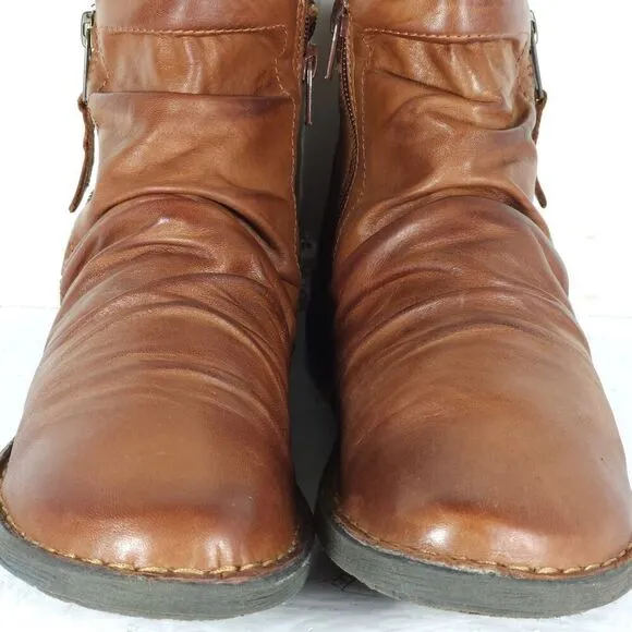 Miz Mooz Women's Pleasant US9,5 EU40 Brown Leather Ruched Side Zip Ankle Boots
