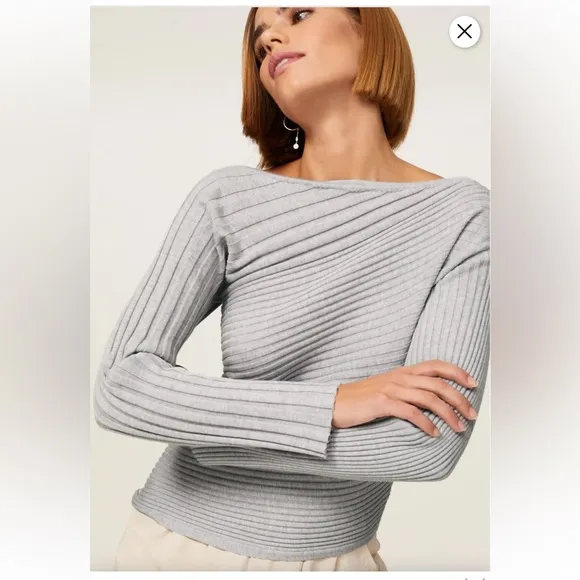 Molly Asymmetric Boat Neck Rib Sweater
