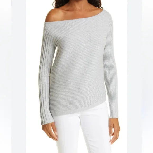 Molly Asymmetric Boat Neck Rib Sweater