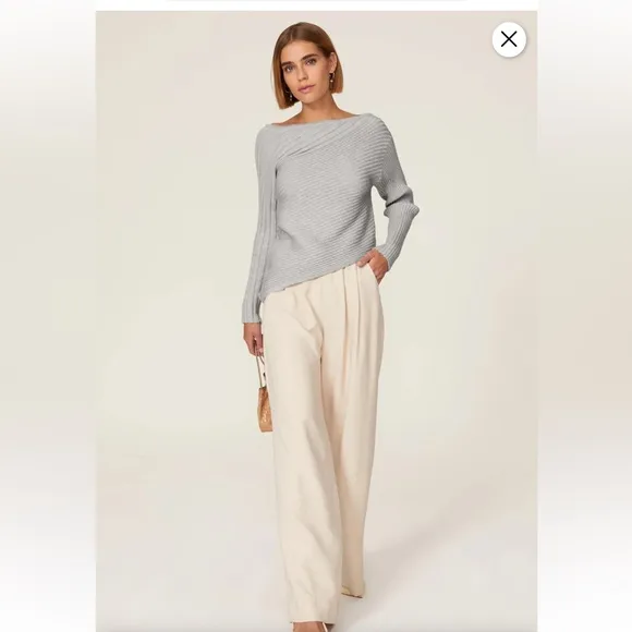 Molly Asymmetric Boat Neck Rib Sweater