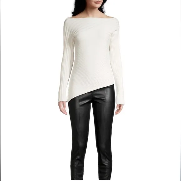 Molly Asymmetric Boat Neck Rib Sweater