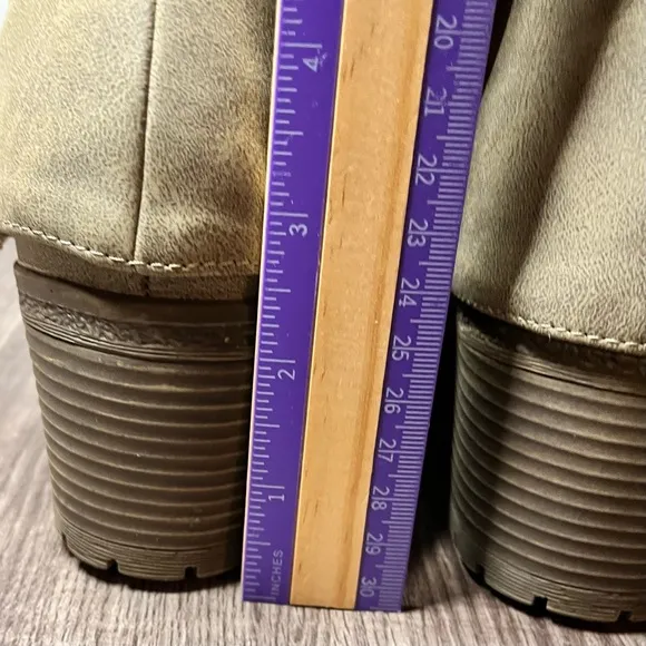 MUK LUKS Womens Lucy Lilith Boots SZ 7 NEW Taupe Mid Shaft Side Zip Block Heel