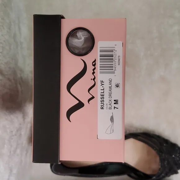 N by Nina Women's Russell Black Rhinestone and Satin Peep toe Wedges Size 7