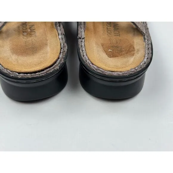 Naot Melody Metallic‎ Sandals Women 38 US 7-7.5 Embellished Comfort Silver Flats