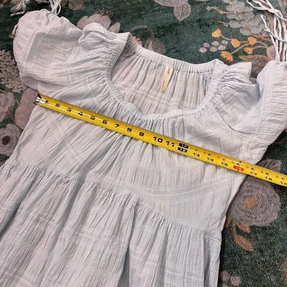 Nap Loungewear Midi Dress Puff Sleeve Small Blue Ruffle Tiered Cotton Flowy Long