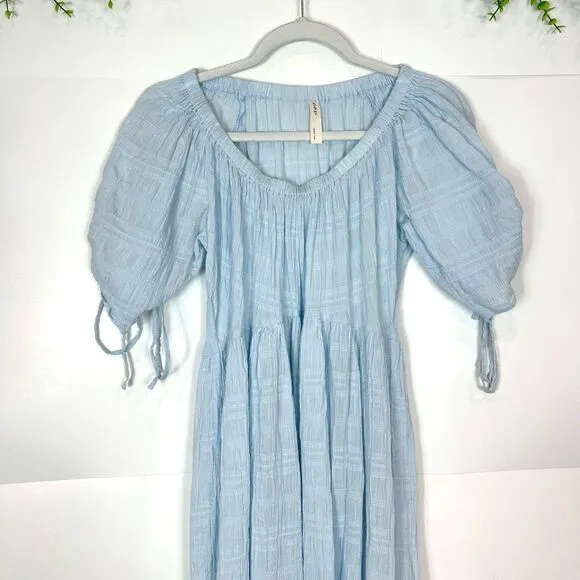 Nap Loungewear Midi Dress Puff Sleeve Small Blue Ruffle Tiered Cotton Flowy Long