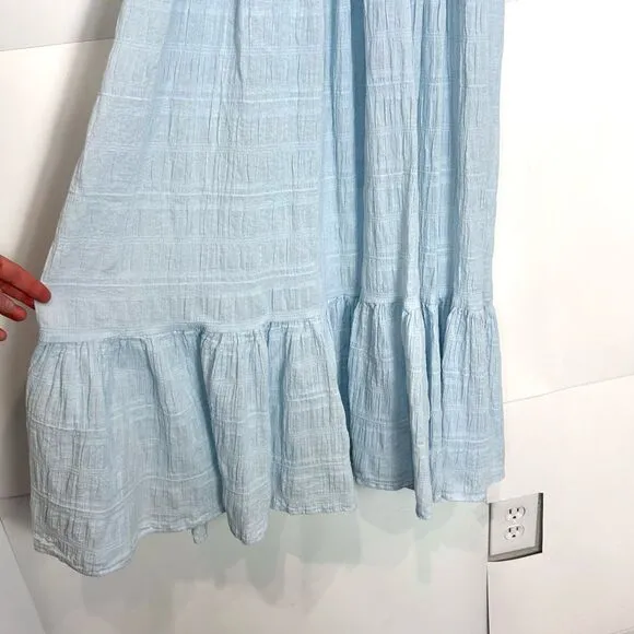 Nap Loungewear Midi Dress Puff Sleeve Small Blue Ruffle Tiered Cotton Flowy Long
