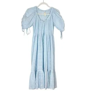 Nap Loungewear Midi Dress Puff Sleeve Small Blue Ruffle Tiered Cotton Flowy Long
