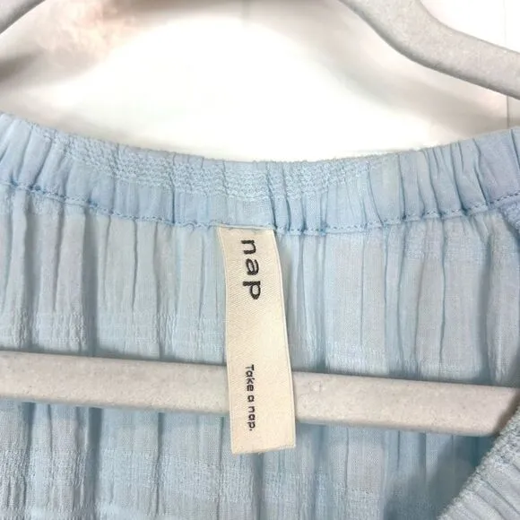 Nap Loungewear Midi Dress Puff Sleeve Small Blue Ruffle Tiered Cotton Flowy Long