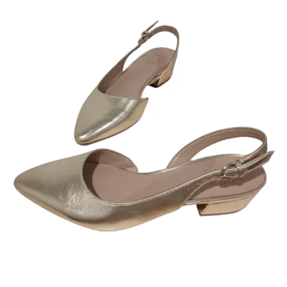 Naturalizer Banks Kitten Heel Shoes Size 7 Gold Leather Pointed Toe Slingback