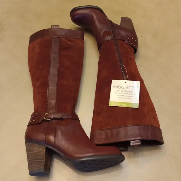 Naturalizer Glassy Suede Leather Riding Boots Size 7W