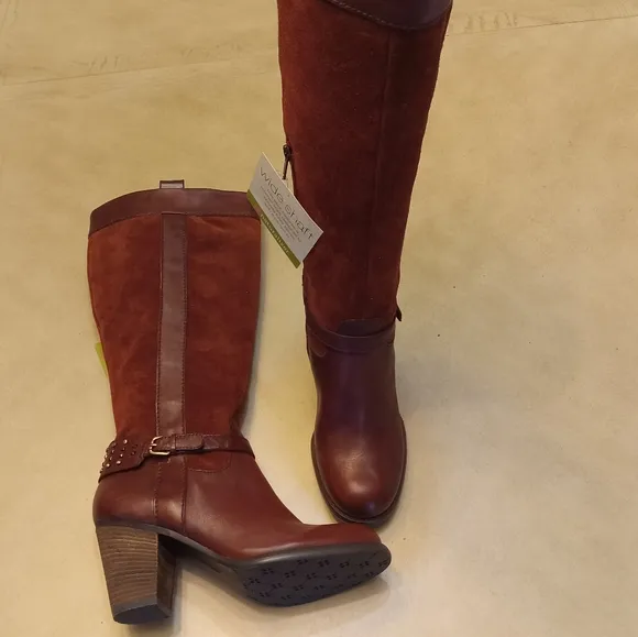 Naturalizer Glassy Suede Leather Riding Boots Size 7W
