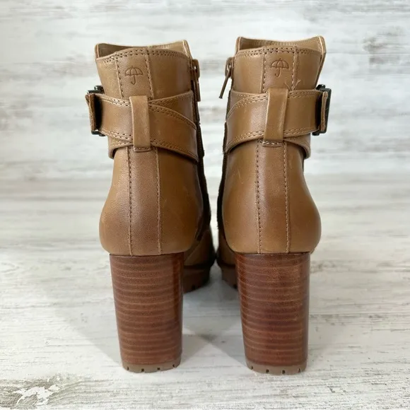 NATURALIZER LYRA Lug Sole Leather Platform Block Heel Boots 6 Tan Brown Buckle