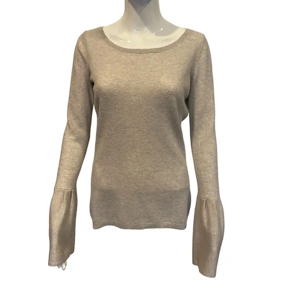 Neiman Marcus Christoper Fischer Boat Neck Gray Cashmere Sweater Bell Sleeve XS