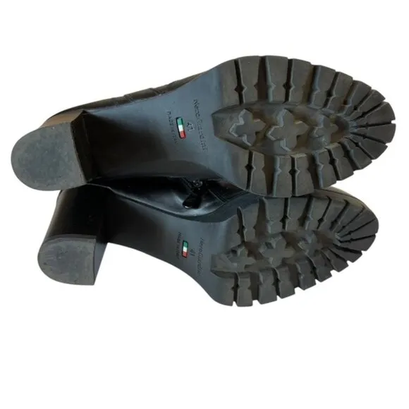 Nero Giardini Black Leather Metal Studs Side Zip Chunky Rubber Platform Boots