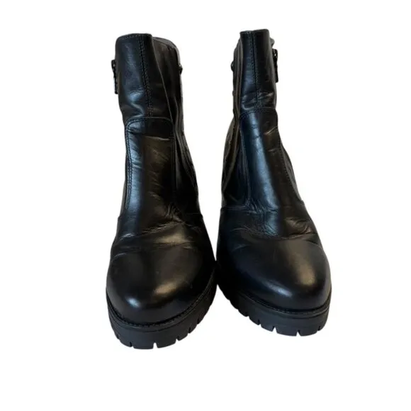 Nero Giardini Black Leather Metal Studs Side Zip Chunky Rubber Platform Boots