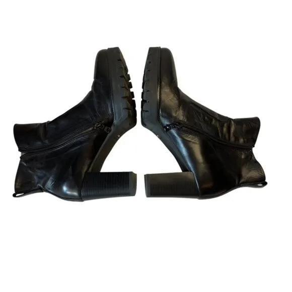 Nero Giardini Black Leather Metal Studs Side Zip Chunky Rubber Platform Boots
