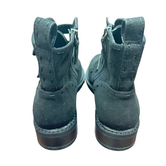 New Aerosoles Arezzo Black Faux Suede Buckle Side Zip Military Biker Boots Sz 9M