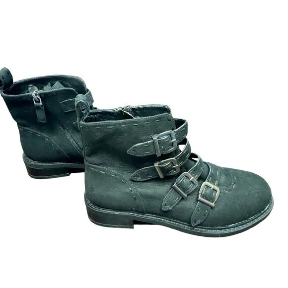 New Aerosoles Arezzo Black Faux Suede Buckle Side Zip Military Biker Boots Sz 9M