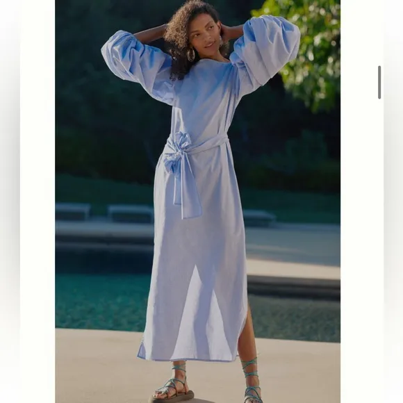 New! Anthropologie Margo Baridon Chambray Maxi Dress Sz Large Lagenlook