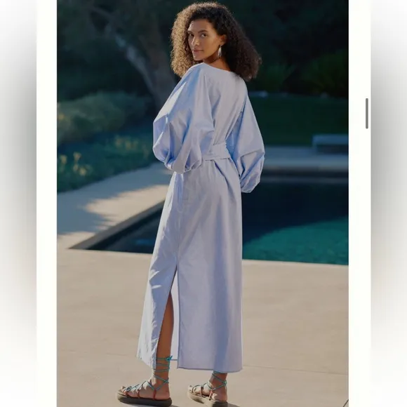 New! Anthropologie Margo Baridon Chambray Maxi Dress Sz Large Lagenlook