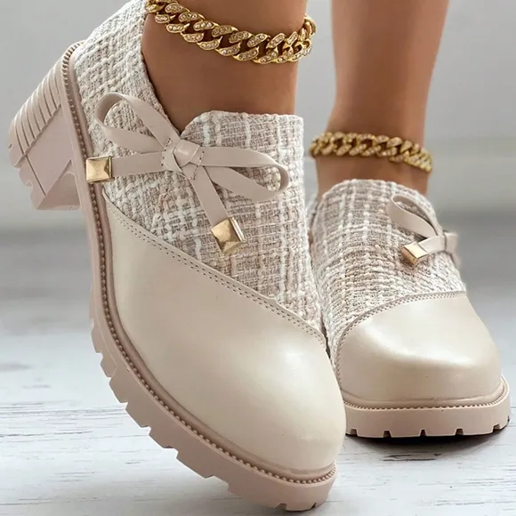 New Arrival Women's High Heel Formal Shoes, Thick Plaid And Patchwork Detailin