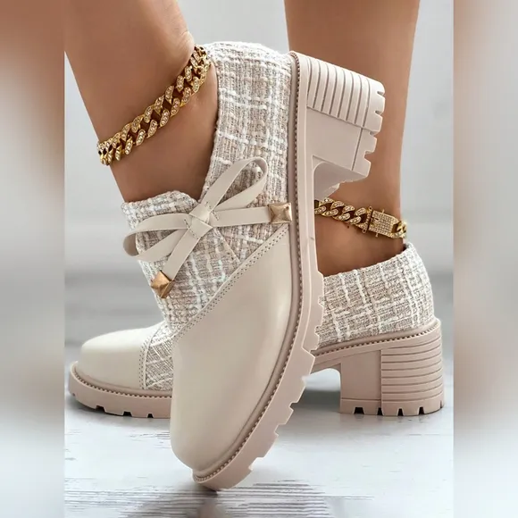New Arrival Women's High Heel Formal Shoes, Thick Plaid And Patchwork Detailin