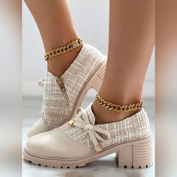 New Arrival Women's High Heel Formal Shoes, Thick Plaid And Patchwork Detailin
