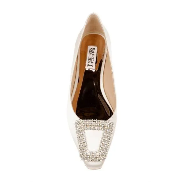 NEW BADGLEY MISCHKA women's emerie crystal buckle flats in ivrsat