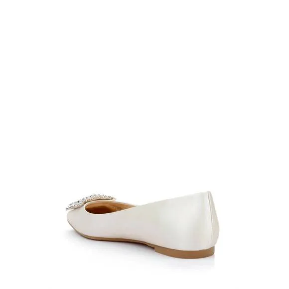 NEW BADGLEY MISCHKA women's emerie crystal buckle flats in ivrsat