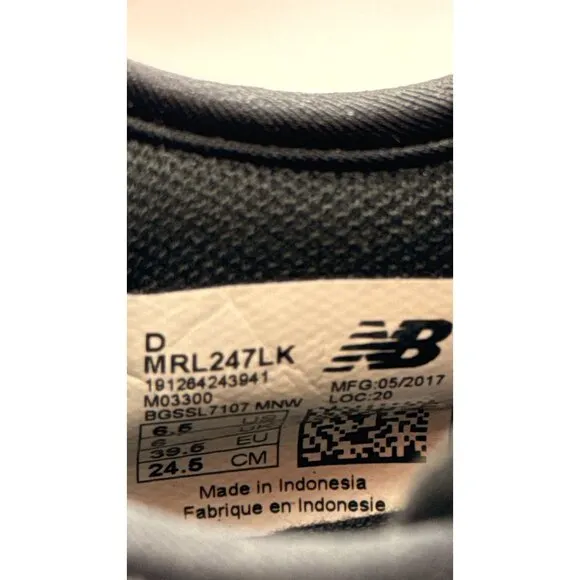 New Balance Mens 247 MRL247LK Black Round Toe Running Sneaker Shoes Size US 6.5