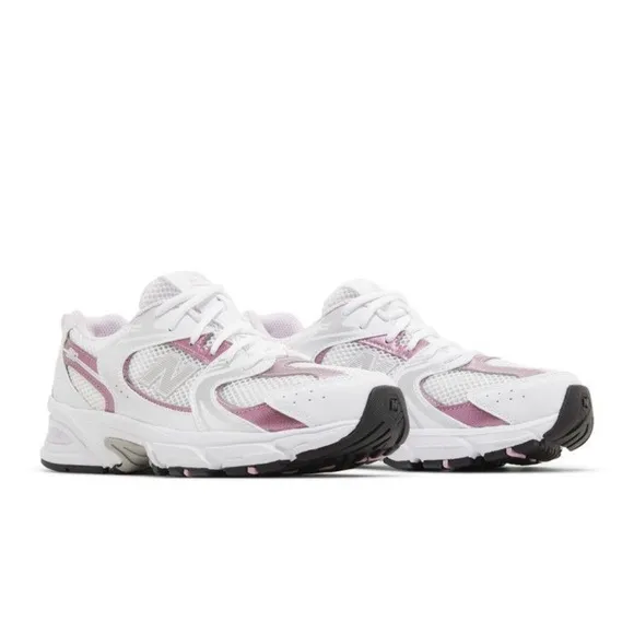 New Balance White and Light Pink Running Shoes