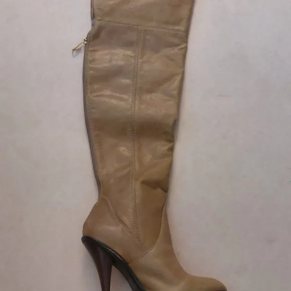 NEW BCBGMaxazaria Over the knee Tan Leather High Heel Boots Retail $595