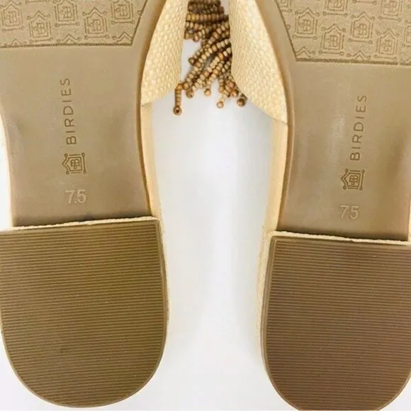 New! Birdies The Songbird Raffia Beaded Tassel Slip On Mules Shoes