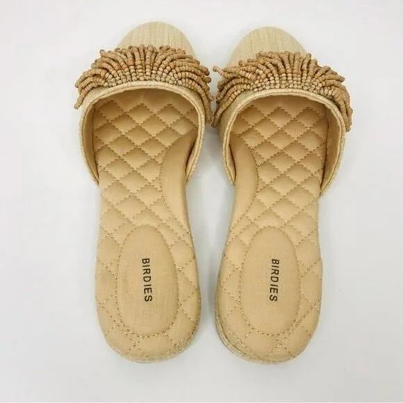 New! Birdies The Songbird Raffia Beaded Tassel Slip On Mules Shoes
